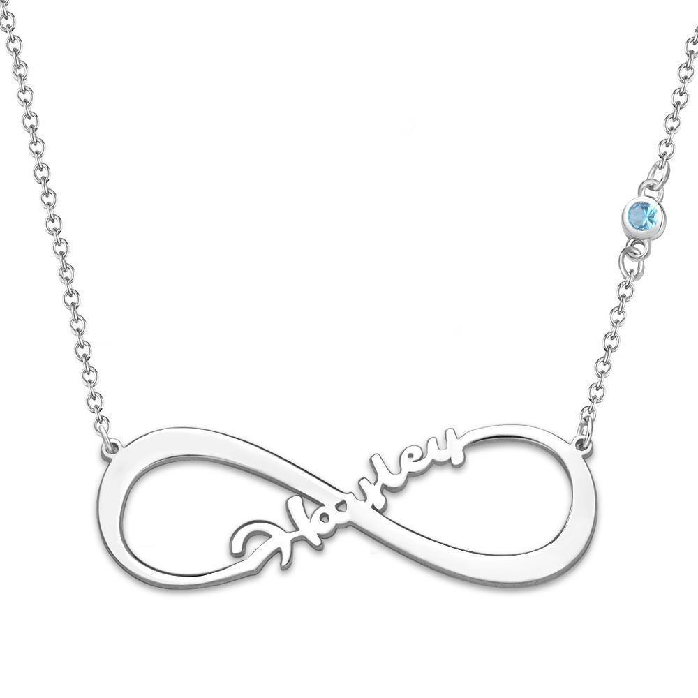 Name Necklace with Custom Birthstone Infinity Necklace Unique Gifts Silver - soufeelus
