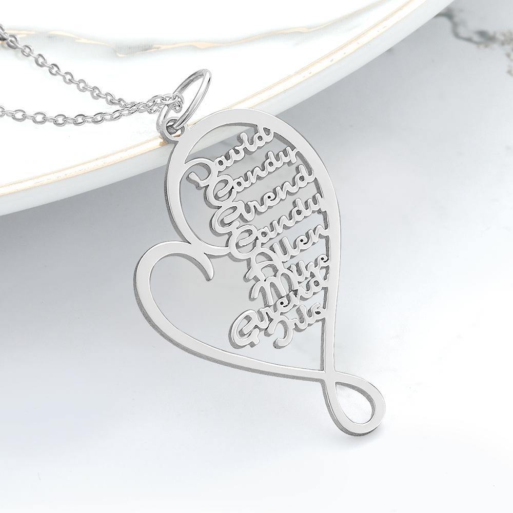 Name Necklace Heart-shaped 1-8 Names Memorial Gifts Silver - soufeelus