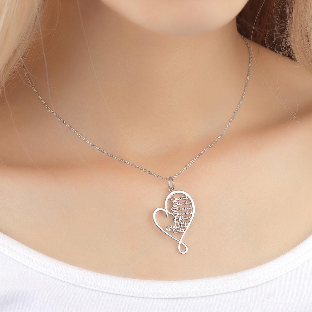 Name Necklace Heart-shaped 1-8 Names Memorial Gifts Silver - soufeelus