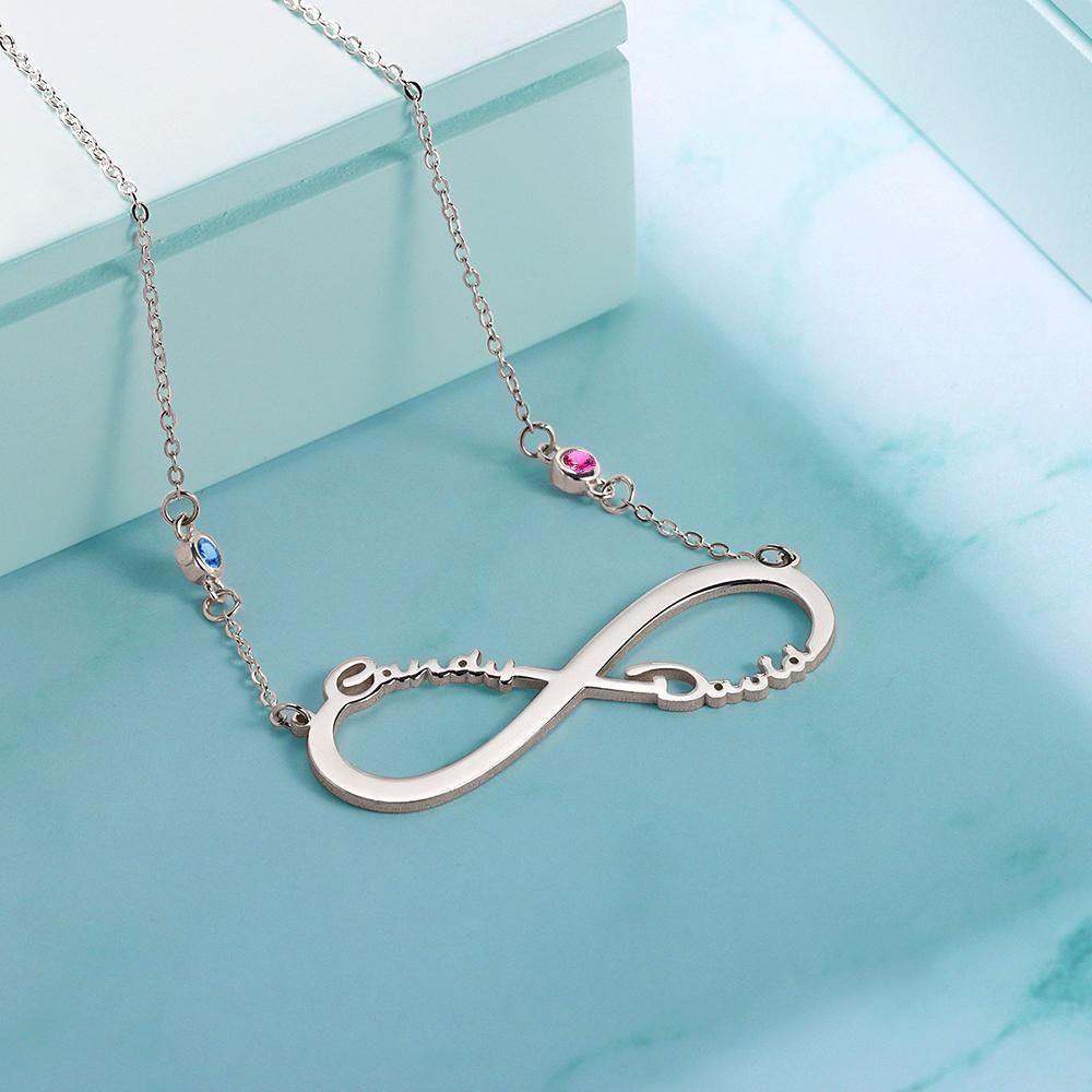 Name Necklace with Custom Birthstone Infinity Necklace Memorial Gifts Silver - soufeelus