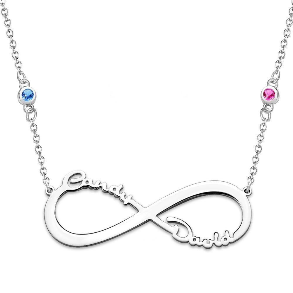 Name Necklace with Custom Birthstone Infinity Necklace Memorial Gifts Silver - soufeelus