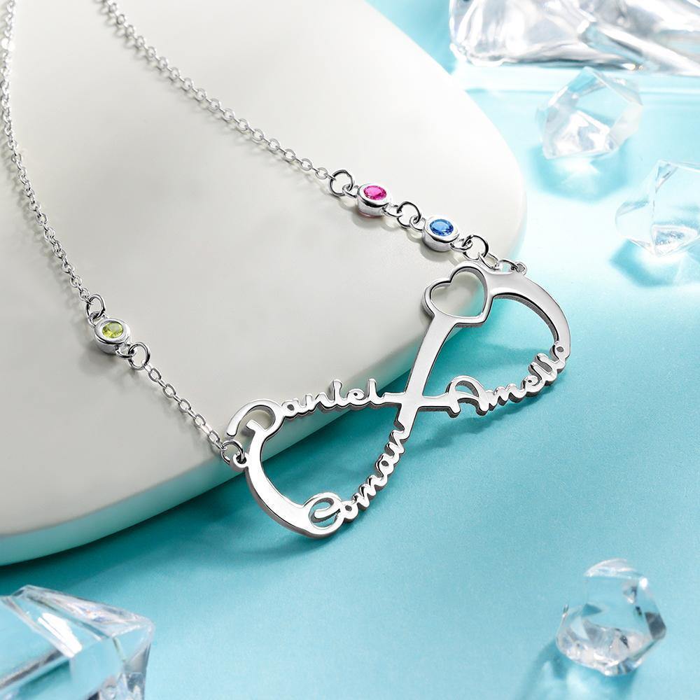 Name Necklace with Custom Birthstone Infinity Necklace Family Gifts Silver - soufeelus