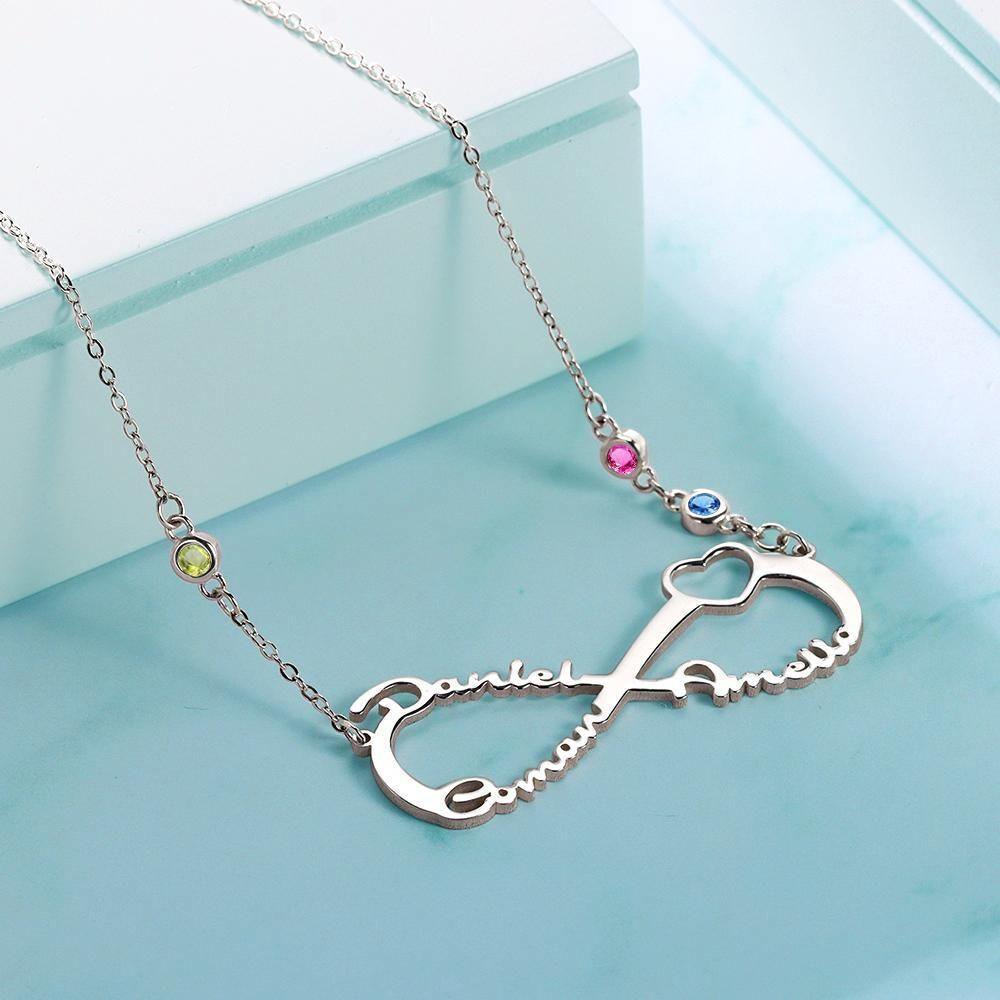Name Necklace with Custom Birthstone Infinity Necklace Family Gifts Silver - soufeelus