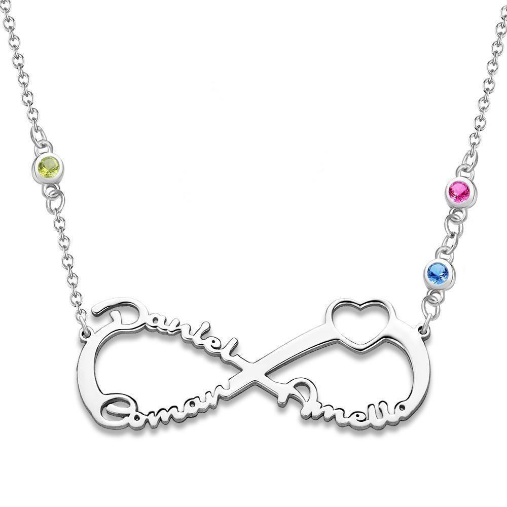 Name Necklace with Custom Birthstone Infinity Necklace Family Gifts Silver - soufeelus