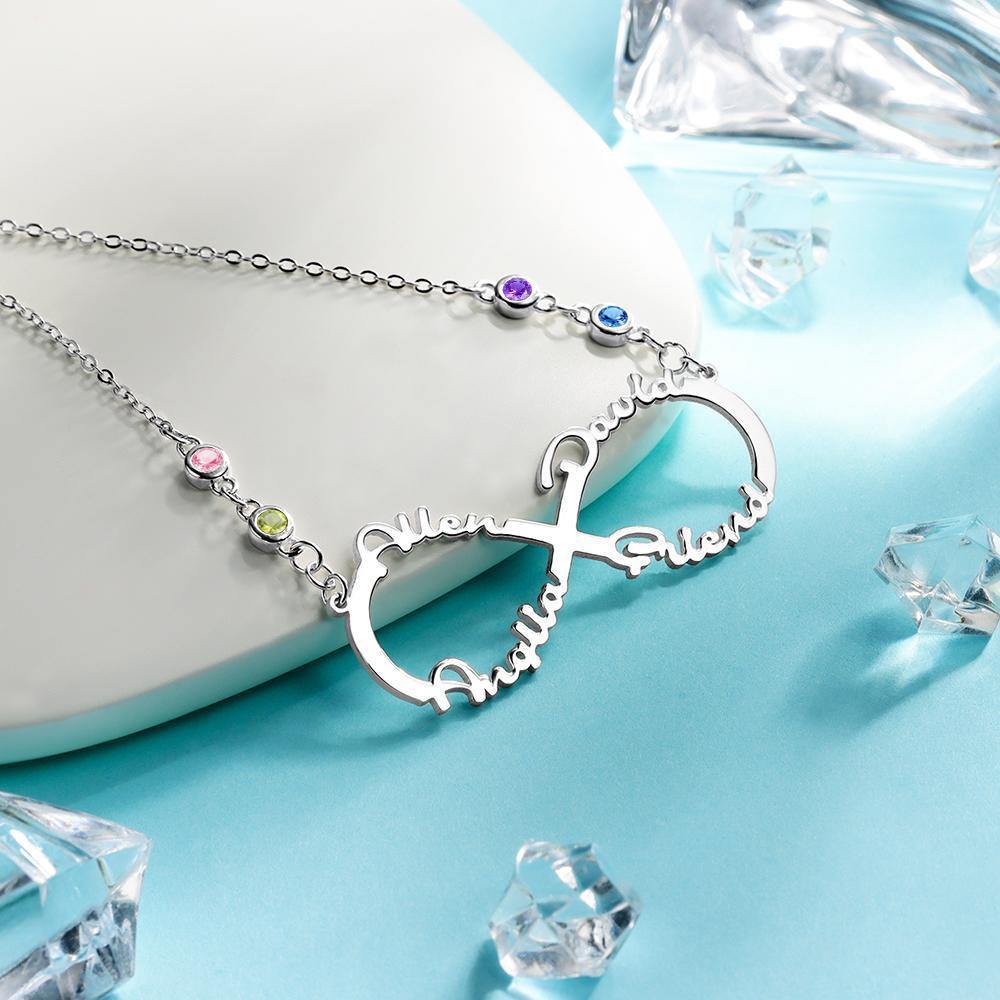 Infinity Necklace with Custom Birthstone Name Necklace Silver - soufeelus