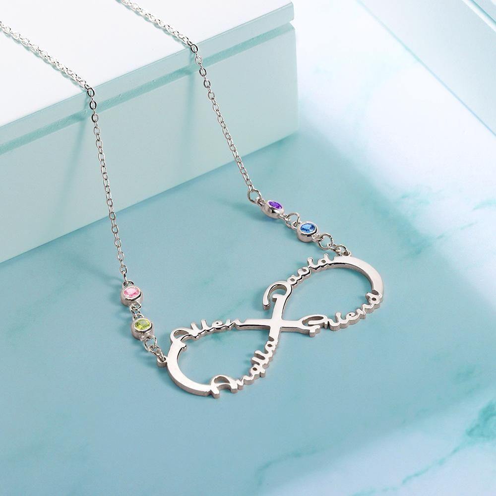Infinity Necklace with Custom Birthstone Name Necklace  Silver - soufeelus