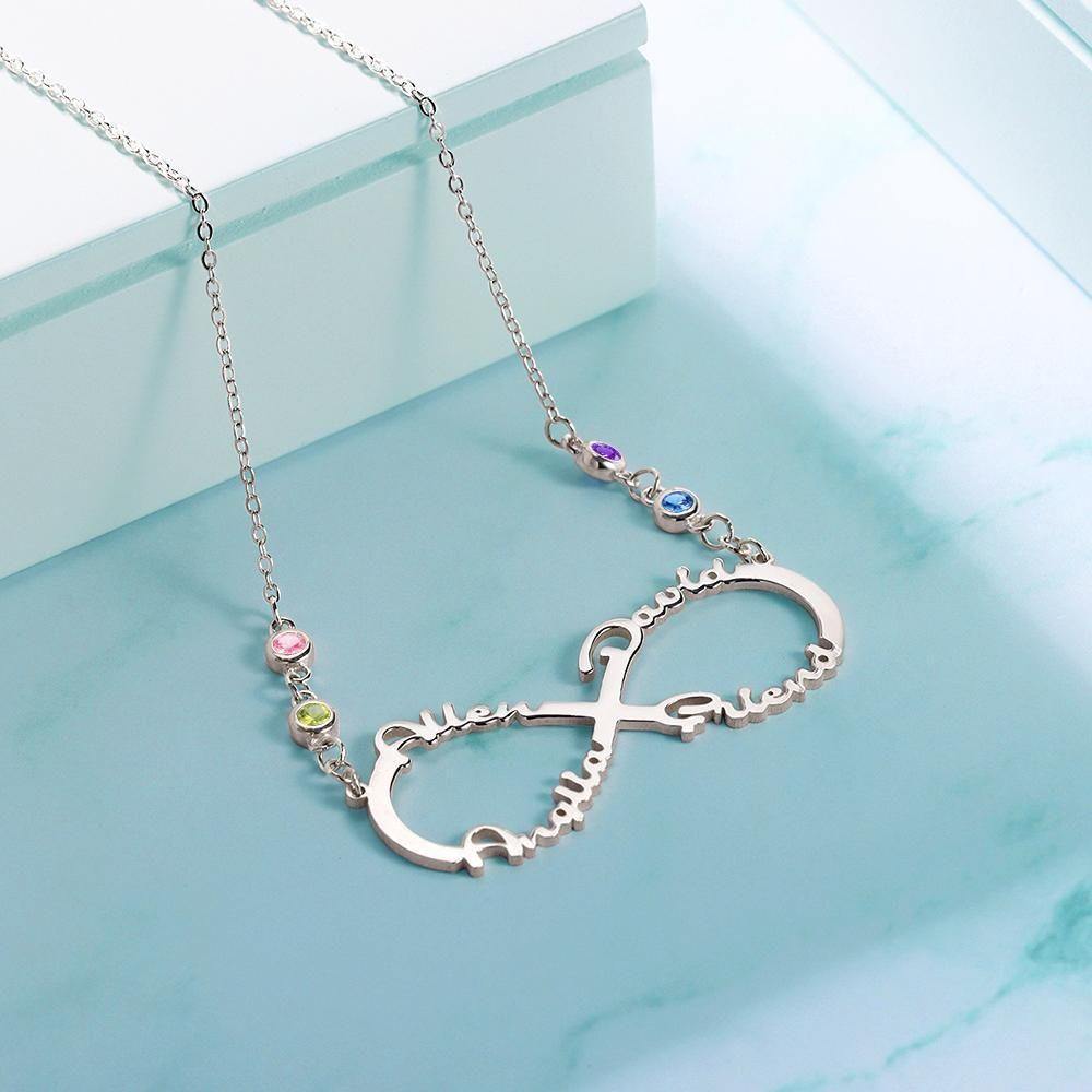 Infinity Necklace with Custom Birthstone Name Necklace Silver - soufeelus