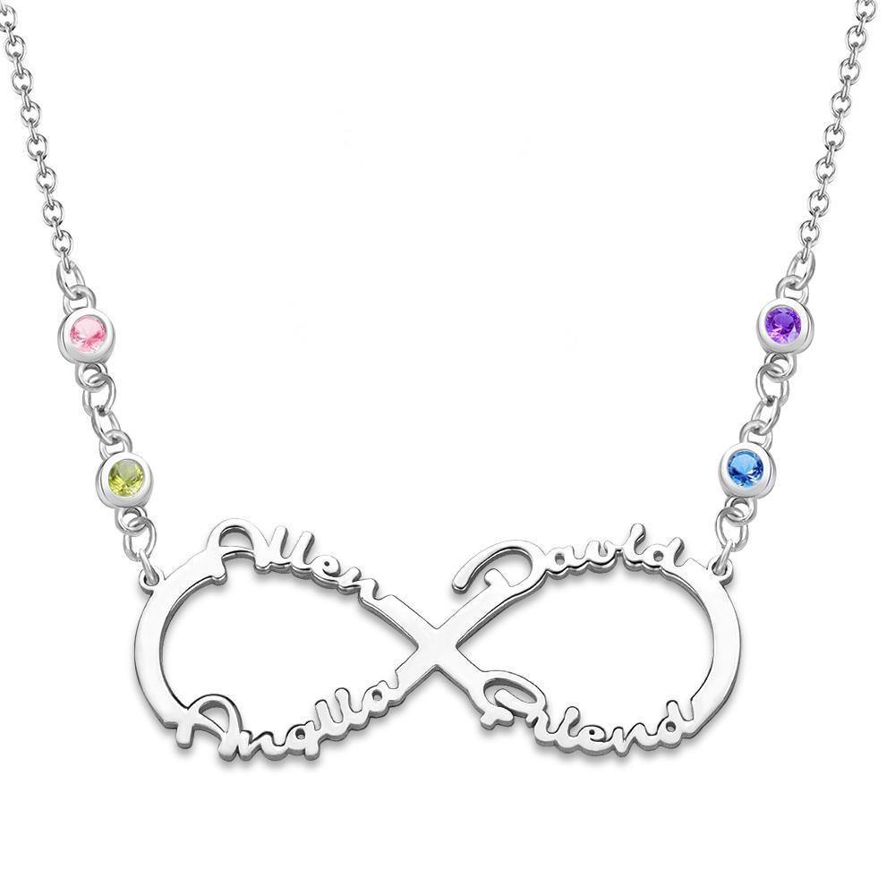 Infinity Necklace with Custom Birthstone Name Necklace  Silver - soufeelus