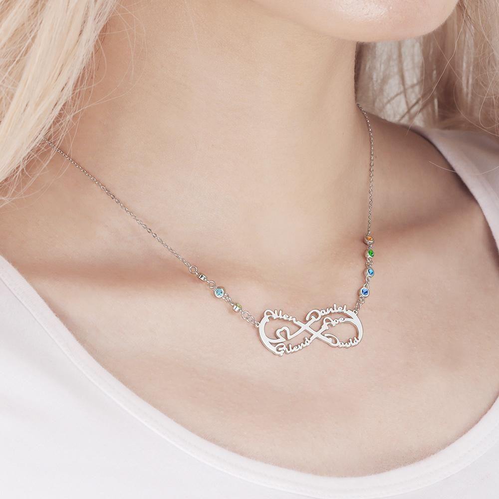 Infinity Necklace with Custom Birthstone Name Necklace Silver for Family Gifts - soufeelus