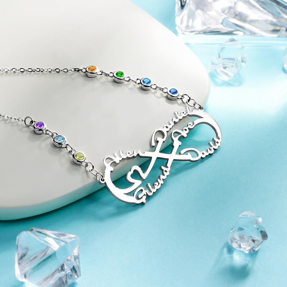 Infinity Necklace with Custom Birthstone Name Necklace Silver for Family Gifts - soufeelus