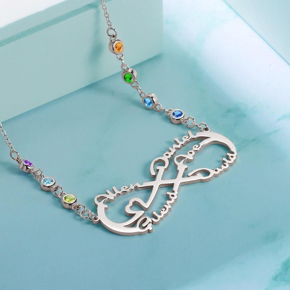 Infinity Necklace with Custom Birthstone Name Necklace  Silver for Family Gifts - soufeelus