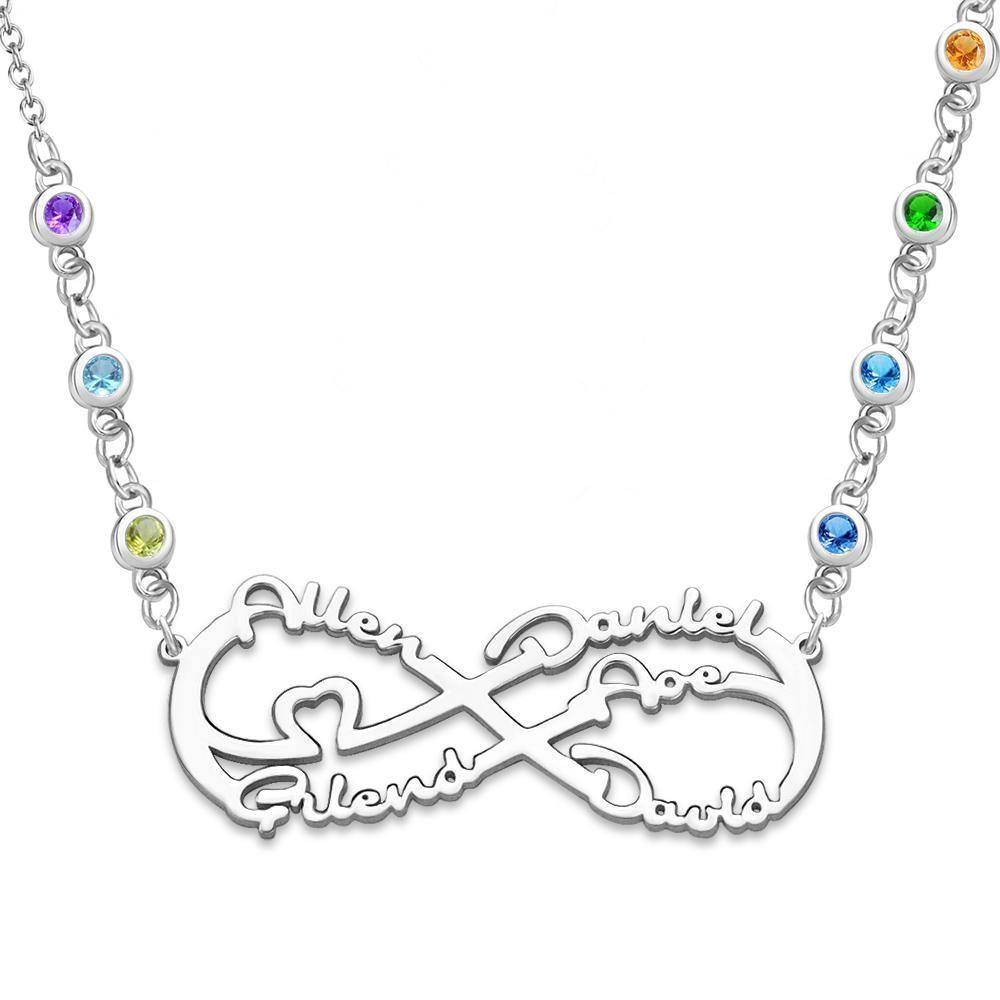 Infinity Necklace with Custom Birthstone Name Necklace Silver for Family Gifts - soufeelus