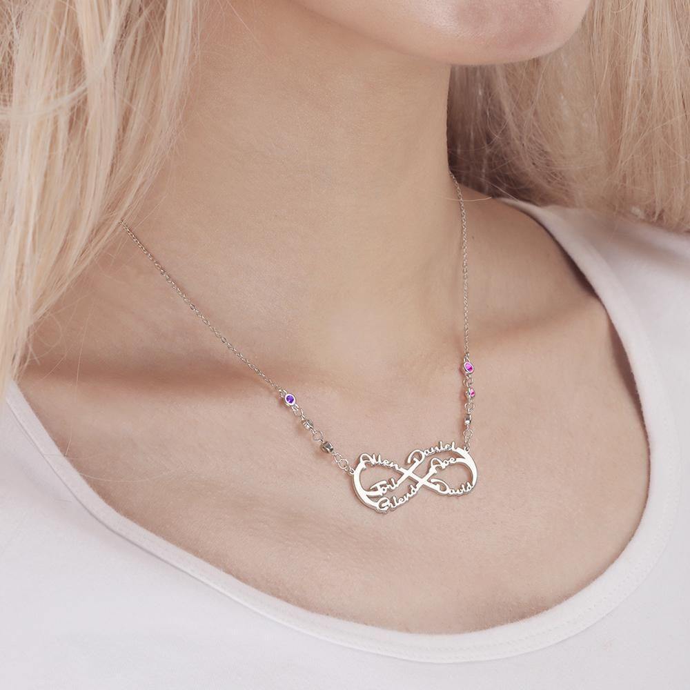 Infinity Necklace with Custom Birthstone Name Necklace  Silver Family Gifts - soufeelus
