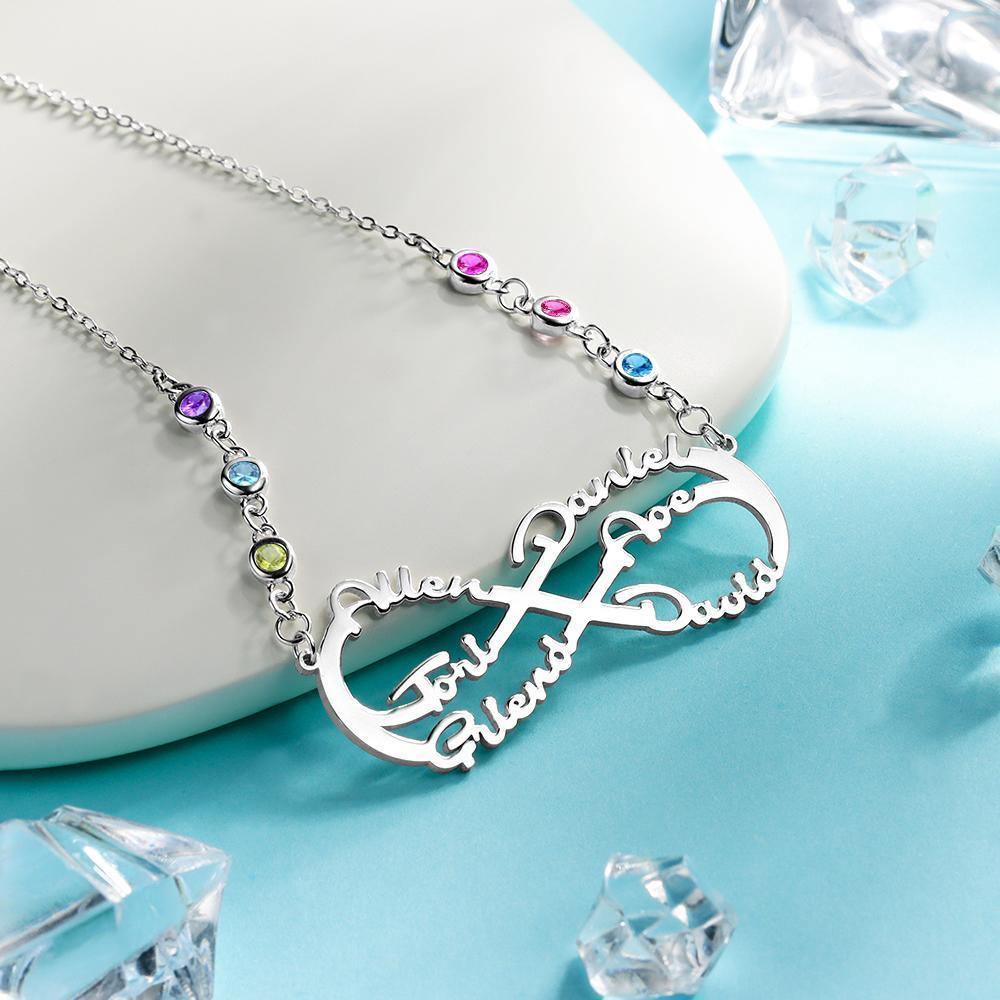 Infinity Necklace with Custom Birthstone Name Necklace  Silver Family Gifts - soufeelus