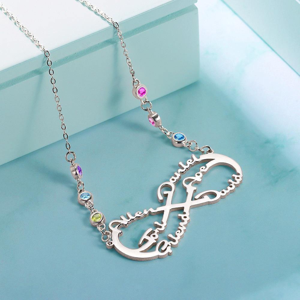 Infinity Necklace with Custom Birthstone Name Necklace  Silver Family Gifts - soufeelus