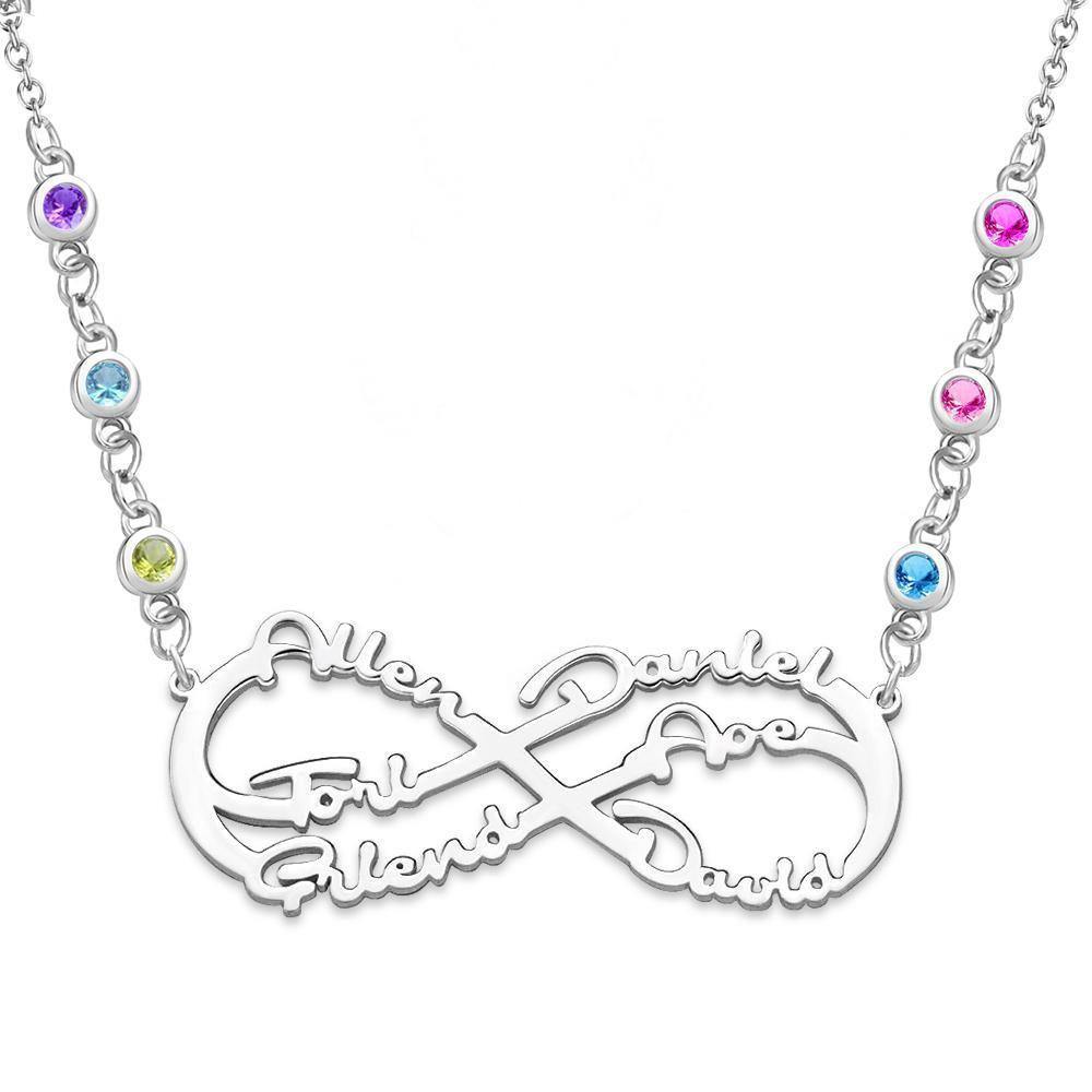 Infinity Necklace with Custom Birthstone Name Necklace  Silver Family Gifts - soufeelus