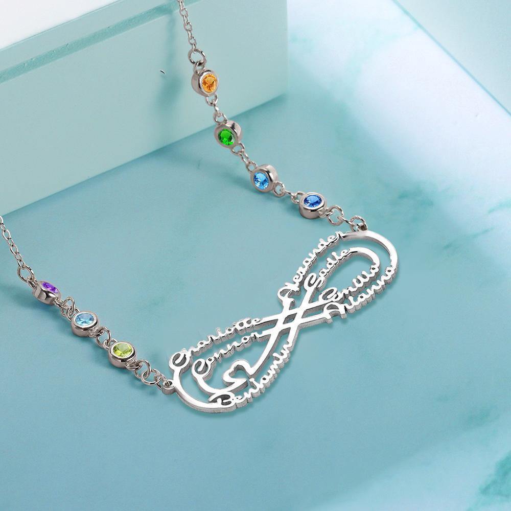 Infinity Necklace with Custom Birthstone Name Necklace  Silver Best Friends Gifts - soufeelus