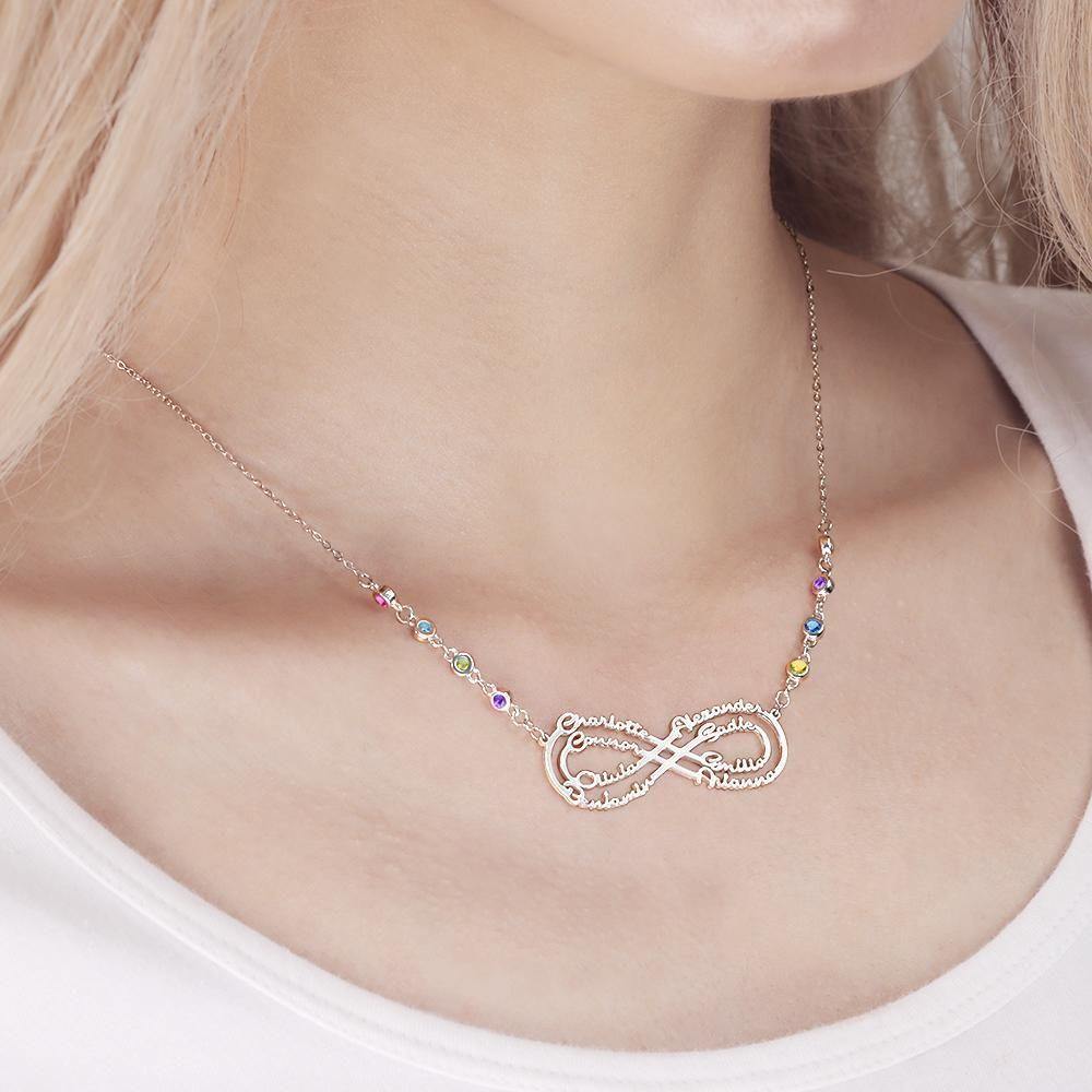 Infinity Necklace with Custom Birthstone Name Necklace  Silver Birthday Gifts - soufeelus