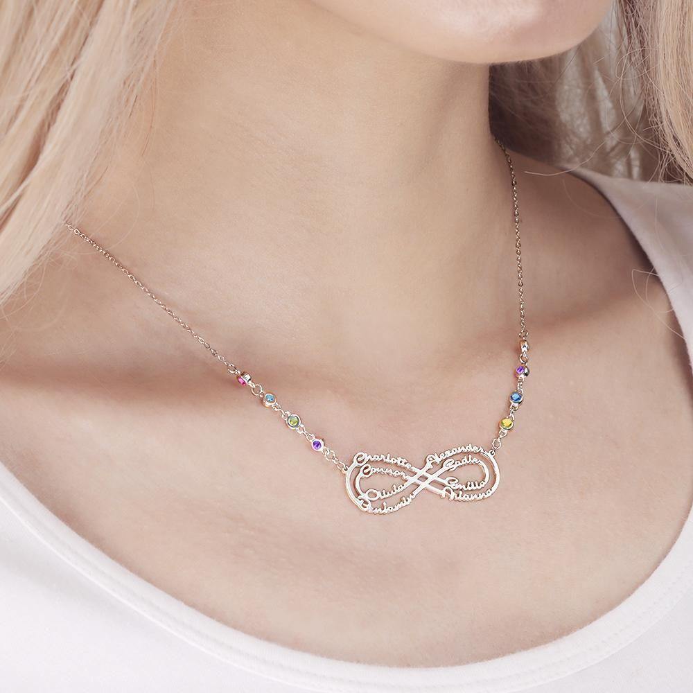 Infinity Necklace with Custom Birthstone Name Necklace Silver Birthday Gifts - soufeelus
