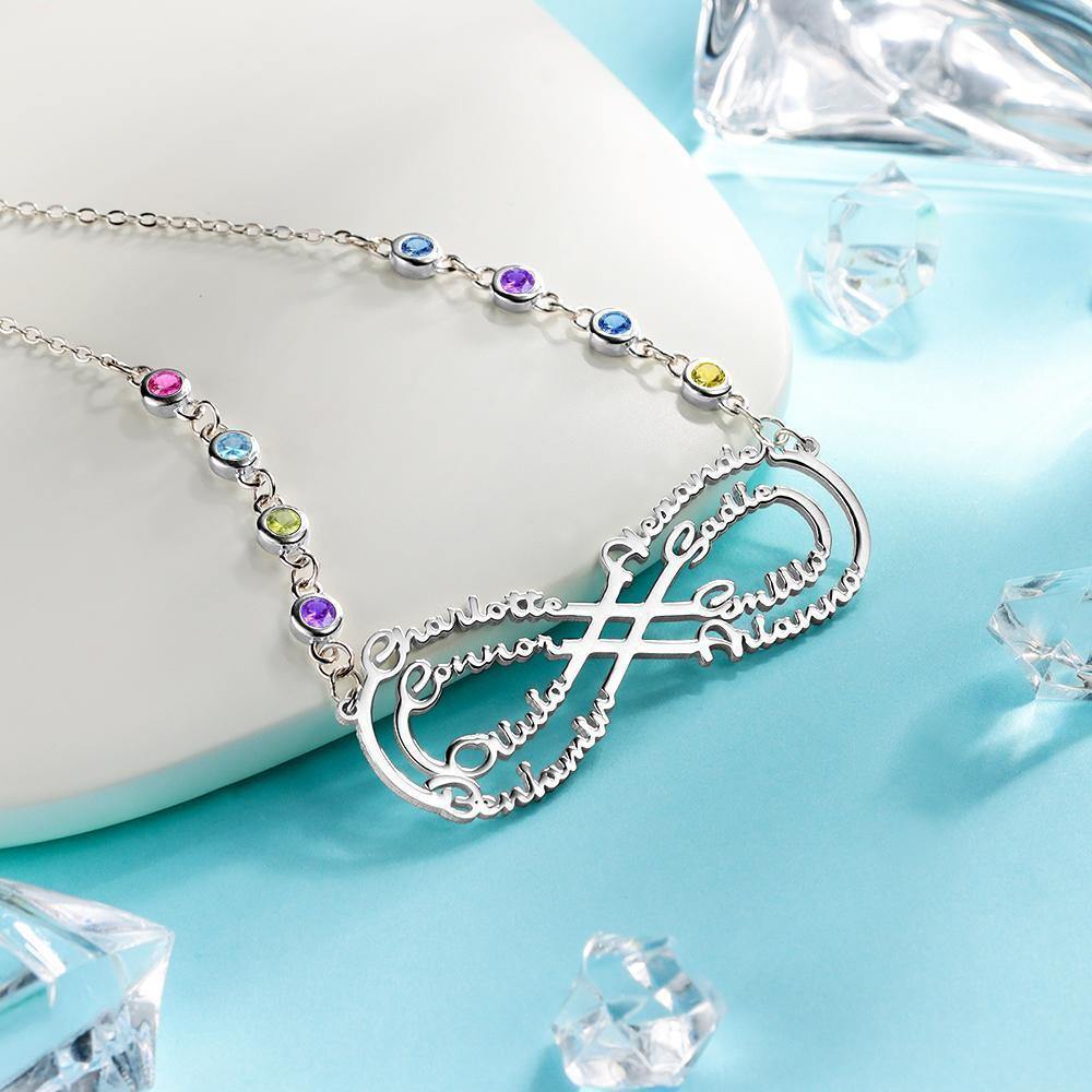 Infinity Necklace with Custom Birthstone Name Necklace Silver Birthday Gifts - soufeelus
