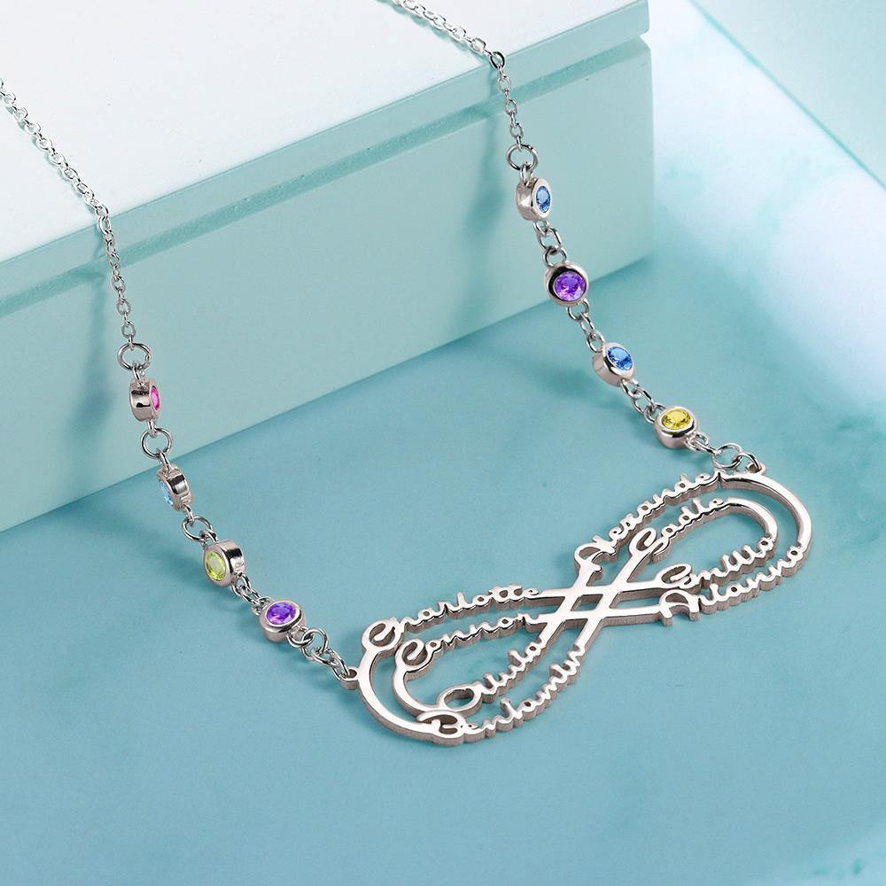 Infinity Necklace with Custom Birthstone Name Necklace Silver Birthday Gifts - soufeelus