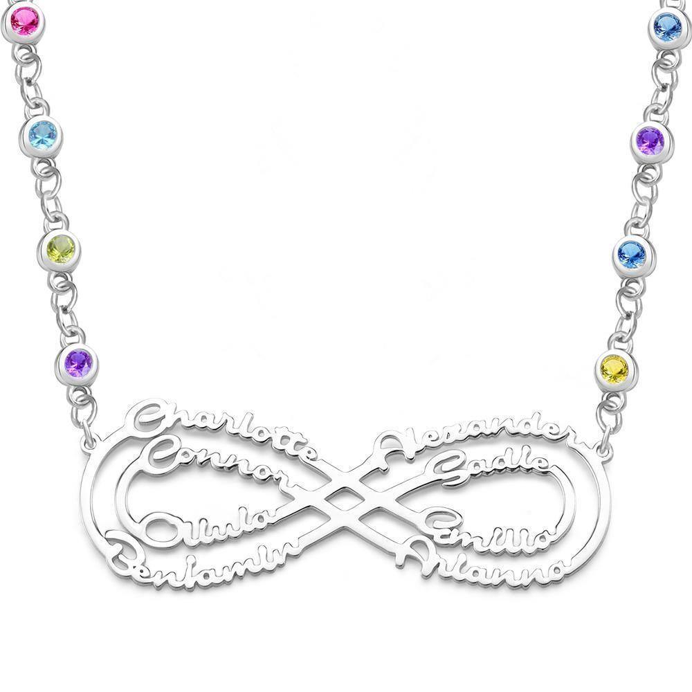 Infinity Necklace with Custom Birthstone Name Necklace Silver Birthday Gifts - soufeelus