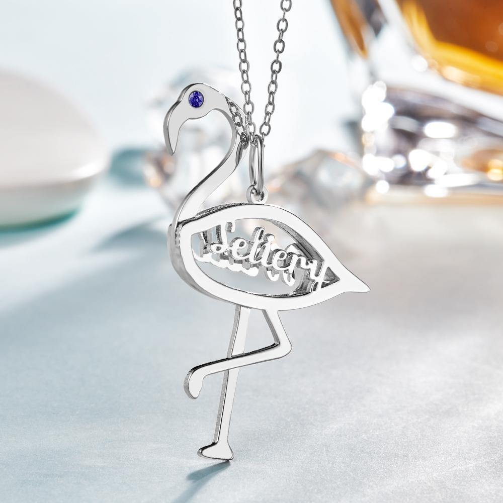 Name Necklace with Birthstone Necklace Flamingo Pendant Unique Gifts Silver - soufeelus