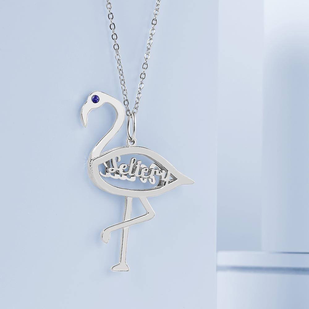 Name Necklace with Birthstone Necklace Flamingo Pendant Unique Gifts Silver - soufeelus