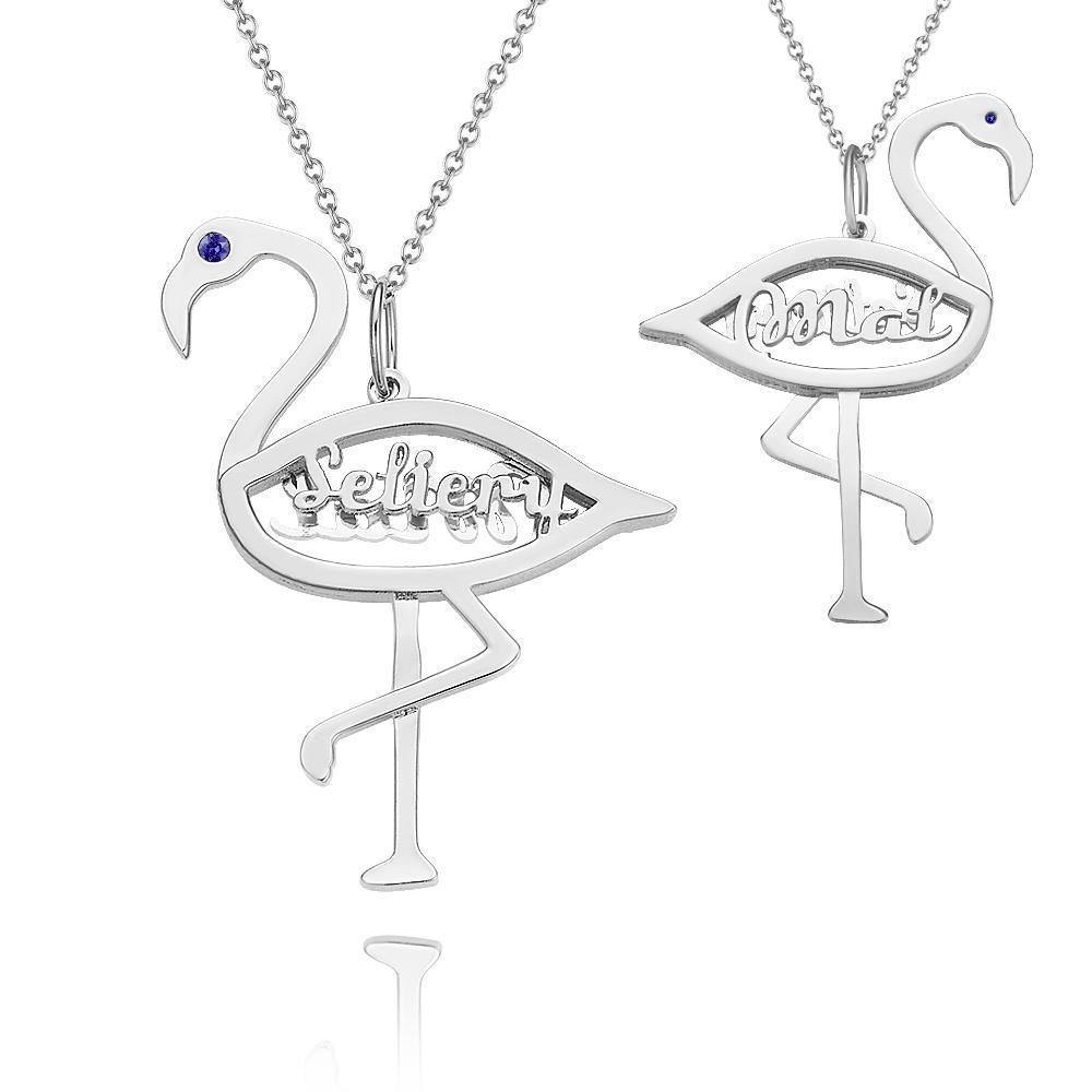 Name Birthstone Necklace Flamingo Pendant Birthday Gifts 14k Gold Plated Silver - soufeelus