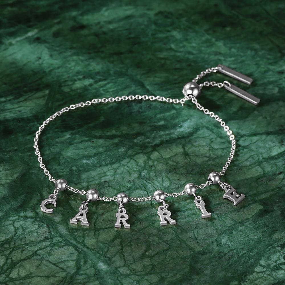 Personalised Name Dangle Bracelet Silver - Length Adjustable - soufeelus