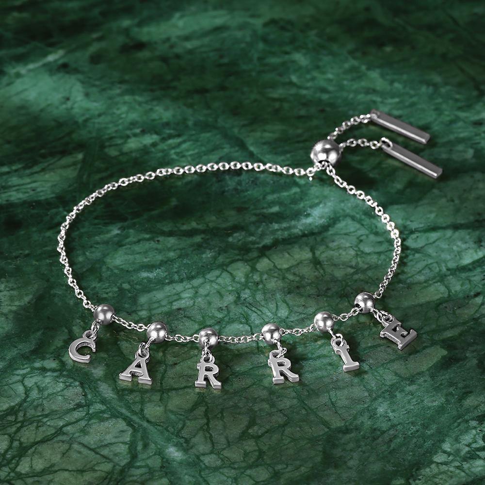 Personalised Name Dangle Bracelet Silver - Length Adjustable - soufeelus