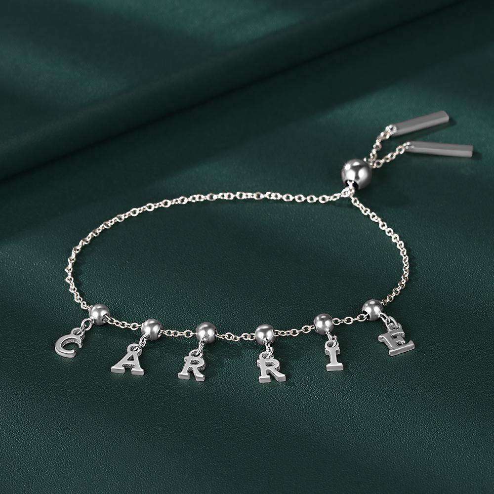 Personalised Name Dangle Bracelet Silver - Length Adjustable - soufeelus