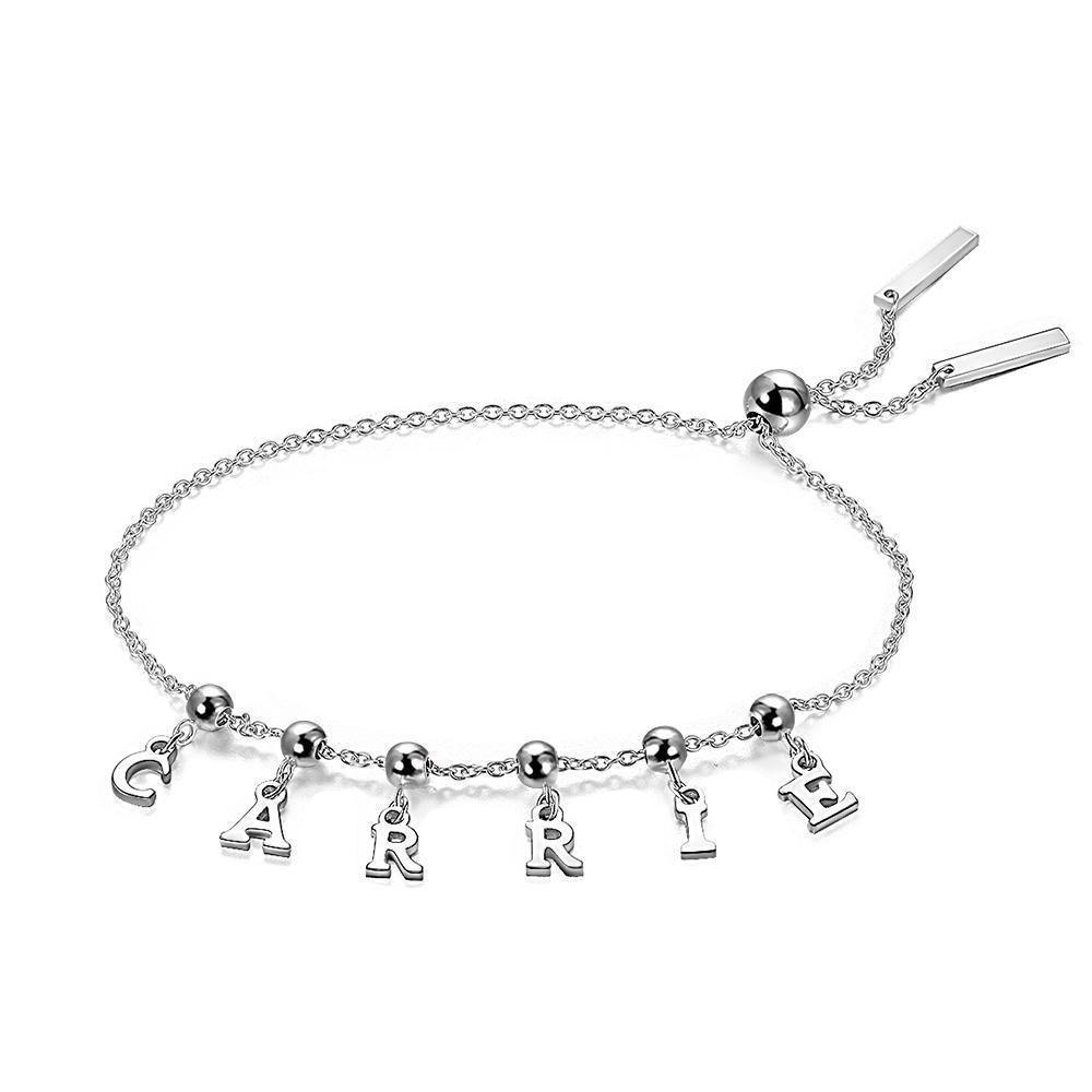 Personalised Name Dangle Bracelet Silver - Length Adjustable - soufeelus