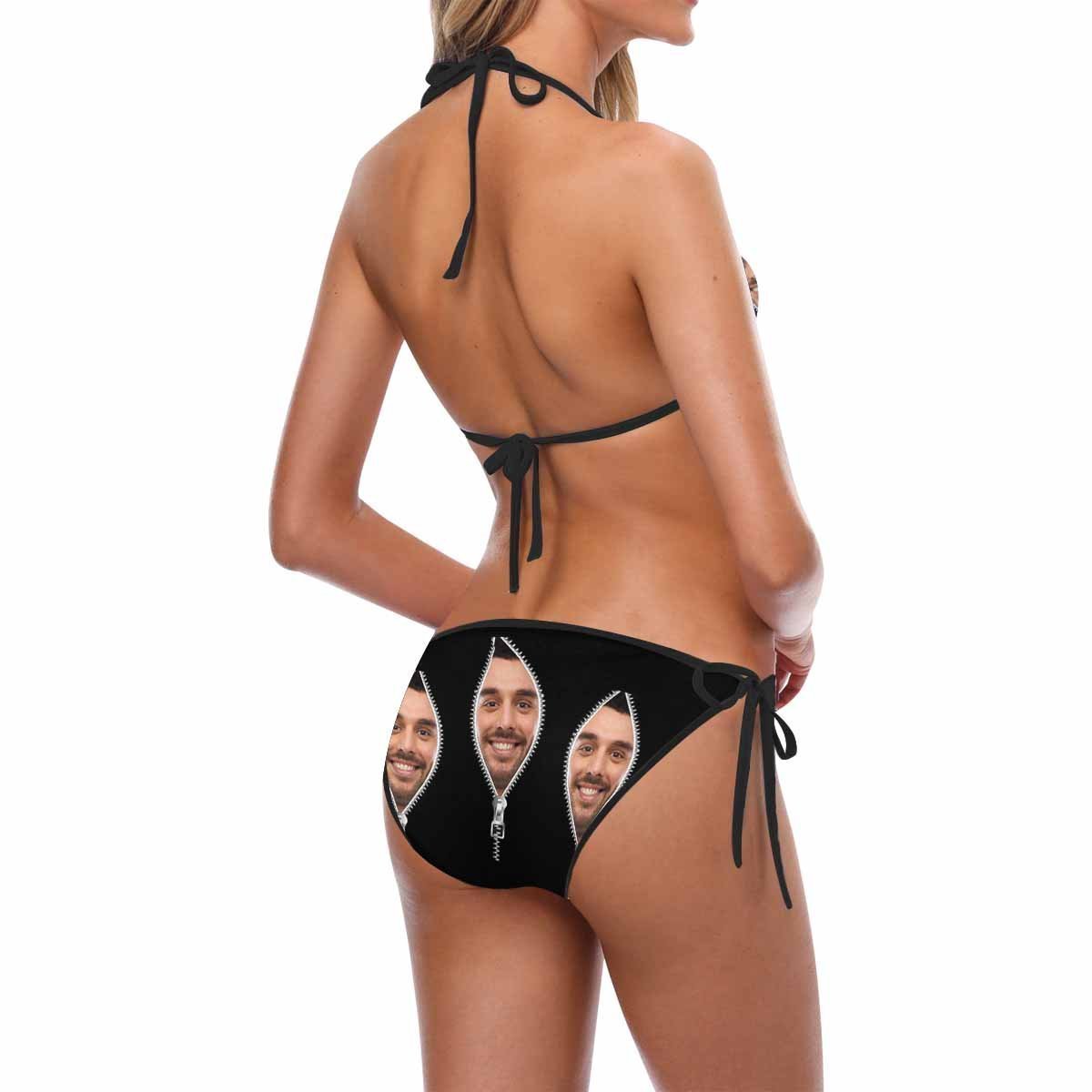 Custom Face Bikini Women's Sexy Photo Segmented Swimsuit - Zipper