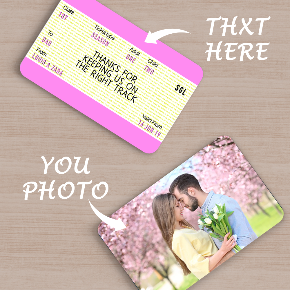 Custom Photo Engraved Wallet Card Pink Romance Ticket Gifts for Couple - soufeelus