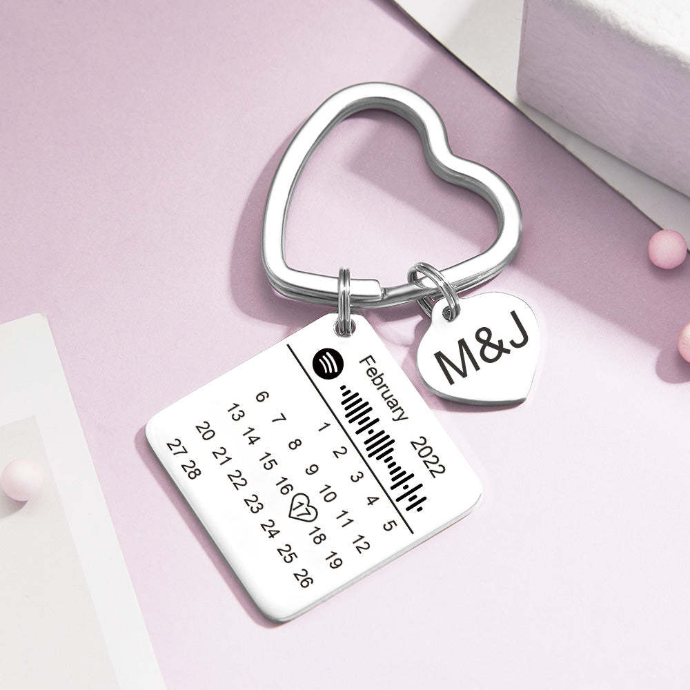 Custom Spotify Calendar Keychain Anniversary Gifts Custom Calendar Spotify Keychain Heart Shape Keychain Couple Gift - soufeelus