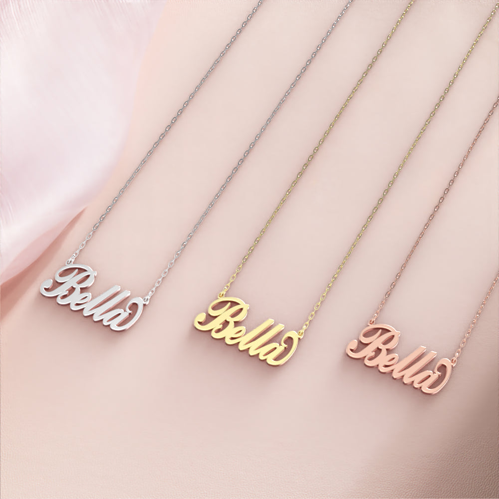 Bella Name Necklace 14k Gold Plated Silver Custom Necklace, Personalized Gifts For Her