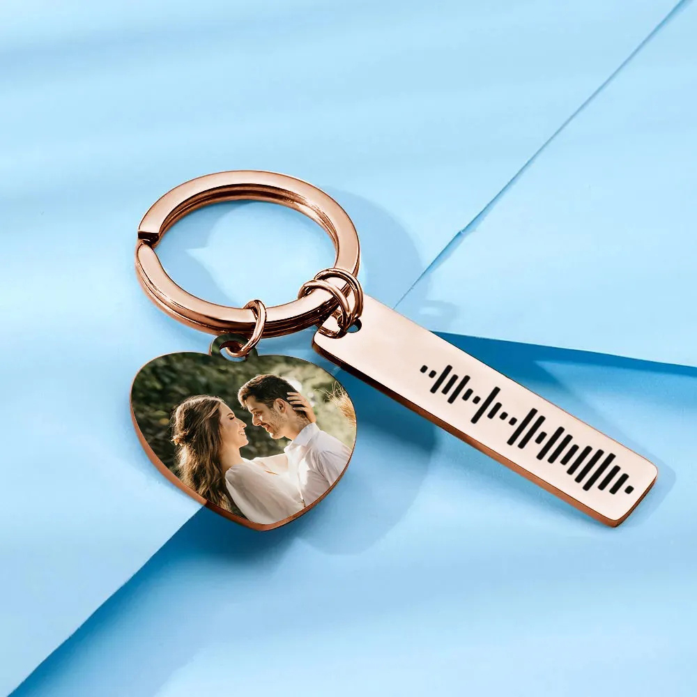 Personalized Scannable Music Code Keychain Custom Picture & Music Song Code Heart Couples Photo Keyring Gifts for Boyfriend - soufeelus