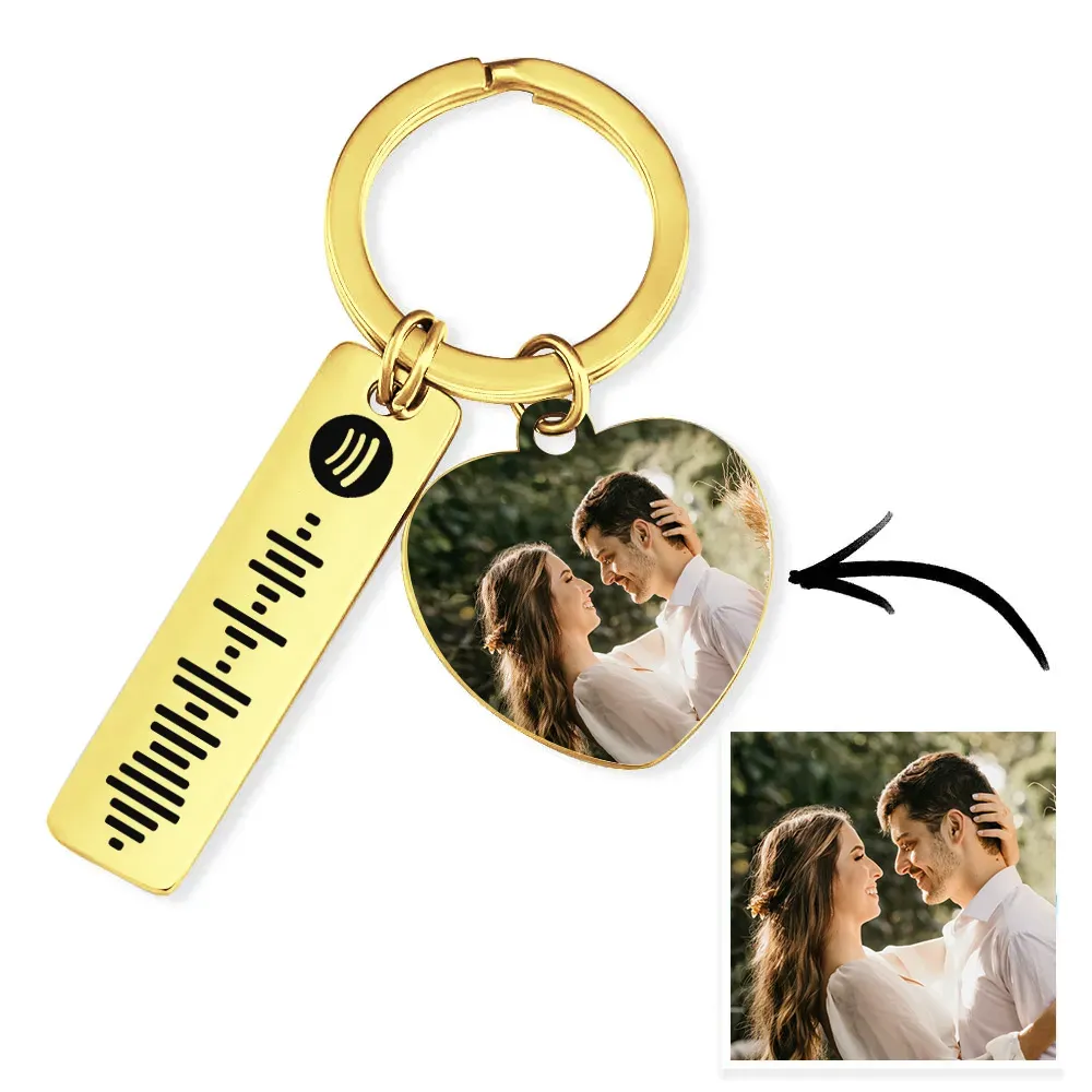 Customized Scannable Spotify Code Plaque Keychain Music and Photo, Song Keychain,Engraved Keychain Anniversary Gifts For Lovers