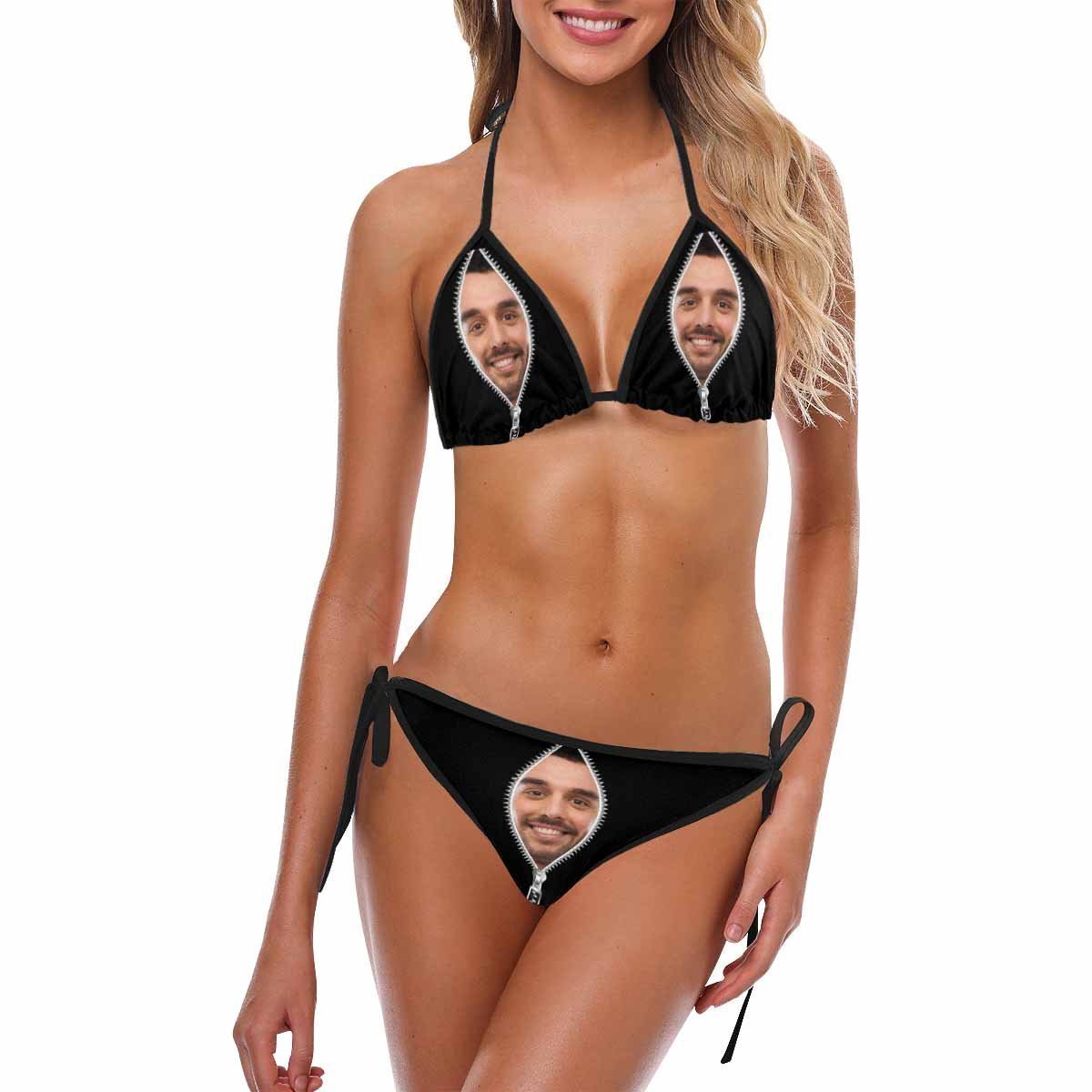 Custom Face Bikini Women's Sexy Photo Segmented Swimsuit - Zipper