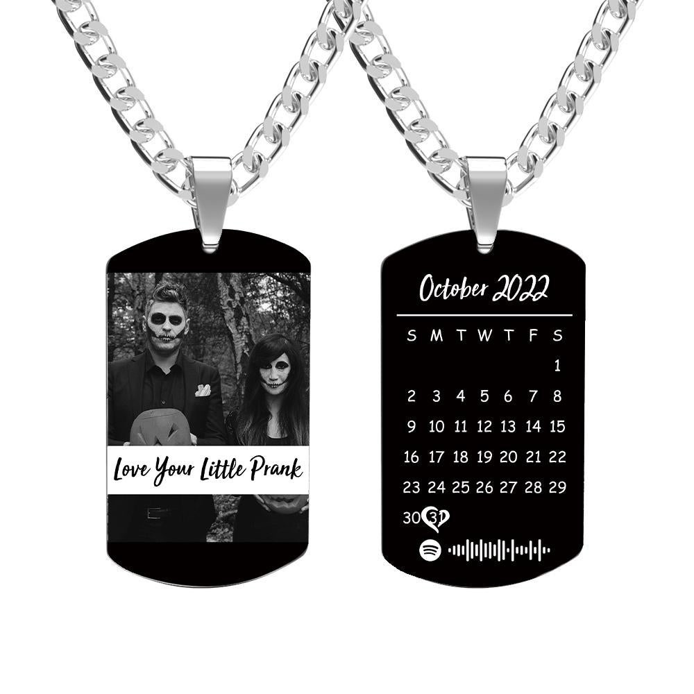 Custom Engraved Spotify Photo Necklace with Custom Calendar Perfect Halloween Gift for a Loved One