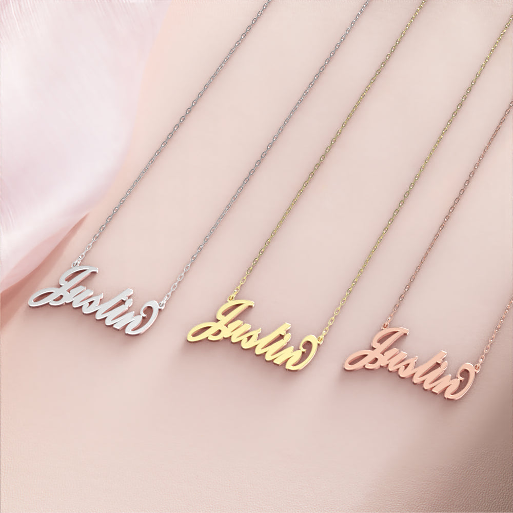 Justin Name Necklace 14k Gold Plated Silver Custom Necklace, Personalized Gifts For Her detail