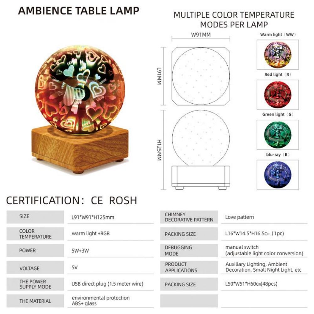Firework 3D Star Effect Colorful Night Light Projector Lamp Magic Crystal Glass Ball Light - soufeeluk