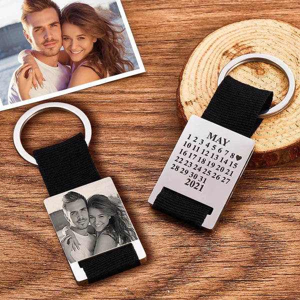 Custom Photo Engraved Calendar Key Chain Keyring Gift for Valentine's Day - soufeeluk