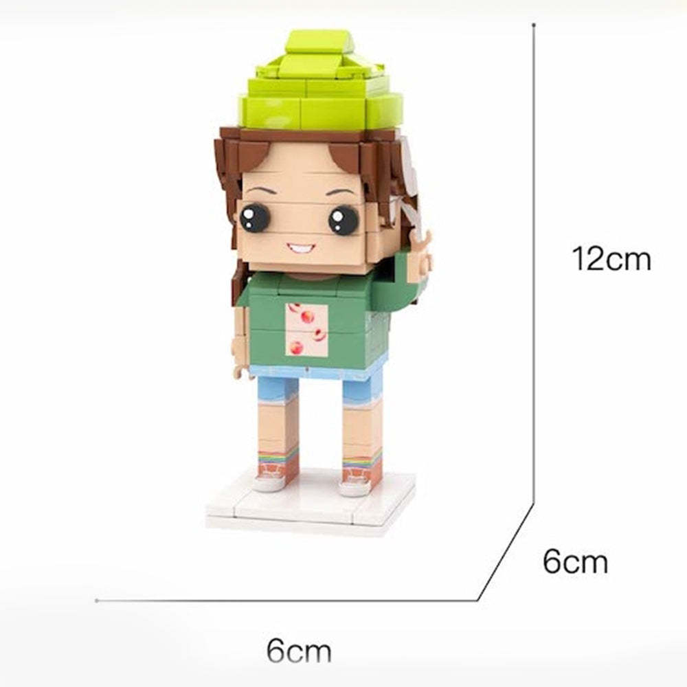 Full Body Customizable 1 Person Custom Block Heads Small Particle Block Man with Hat - soufeeluk