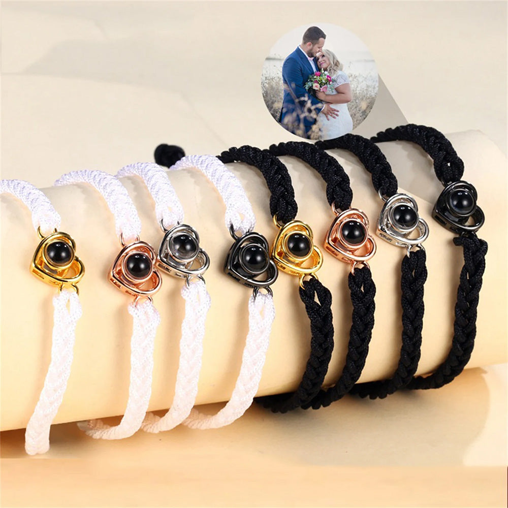 Custom Photo Projection Braided Rope Bracelet Memorial Photo Inside Bracelet Gifts for Her - soufeeluk