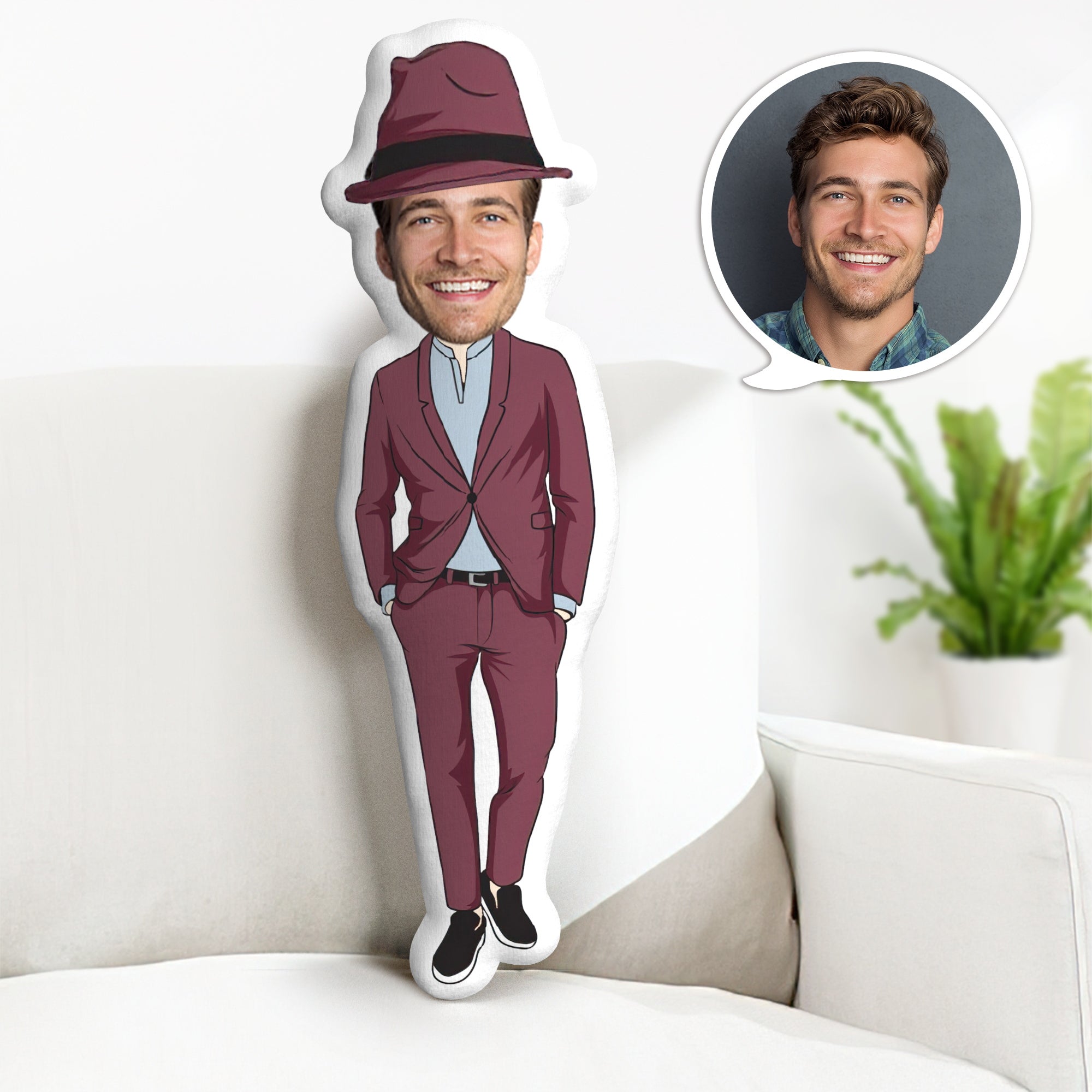 Custom Father's Day Minime Throw Pillow Dad in A Red Suit Minime Throw Pillow Gifts - soufeeluk