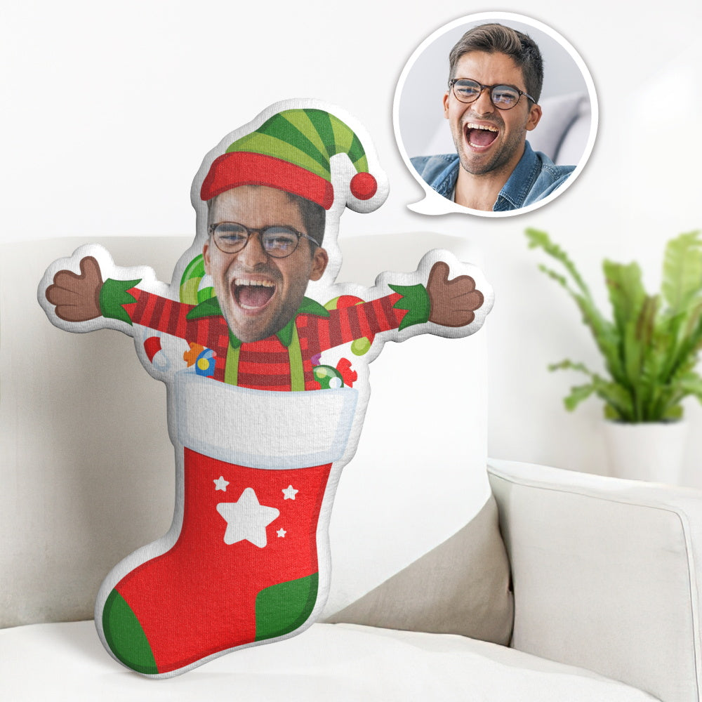 Christmas Gift Personalised Face Pillow The Christmas Elves in the Christmas Socks MiniMe Doll - soufeeluk