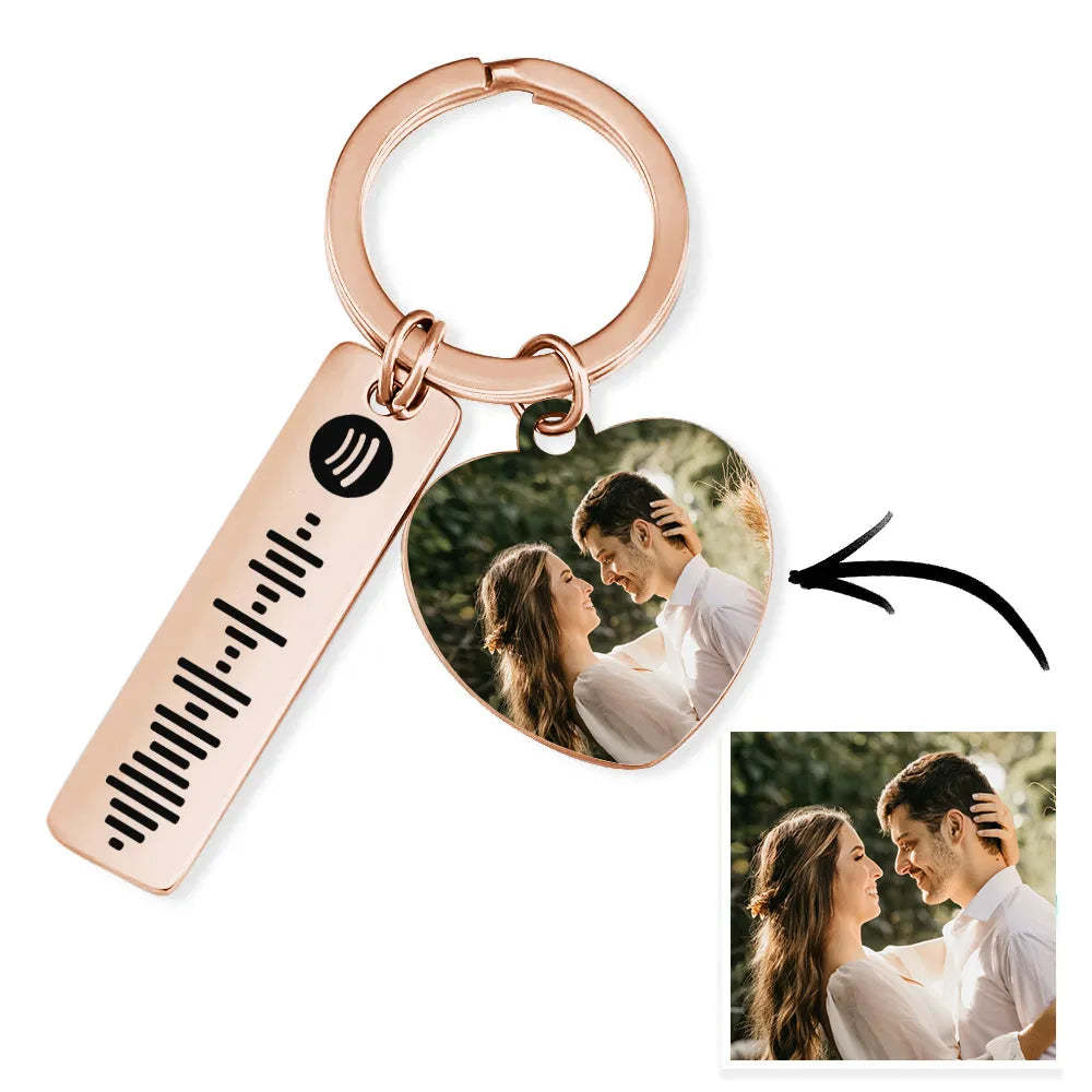 Personalized Spotify Keychain Custom Picture & Music Song Code Heart Couples Photo Keyring Gifts for Boyfriend - soufeeluk