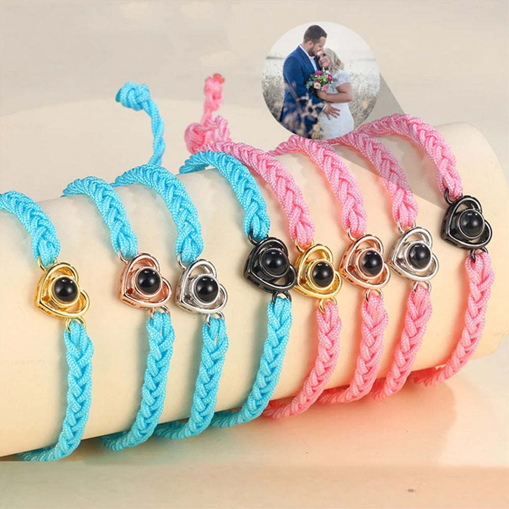 Custom Photo Projection Braided Rope Bracelet Memorial Photo Inside Bracelet Gifts for Her - soufeeluk